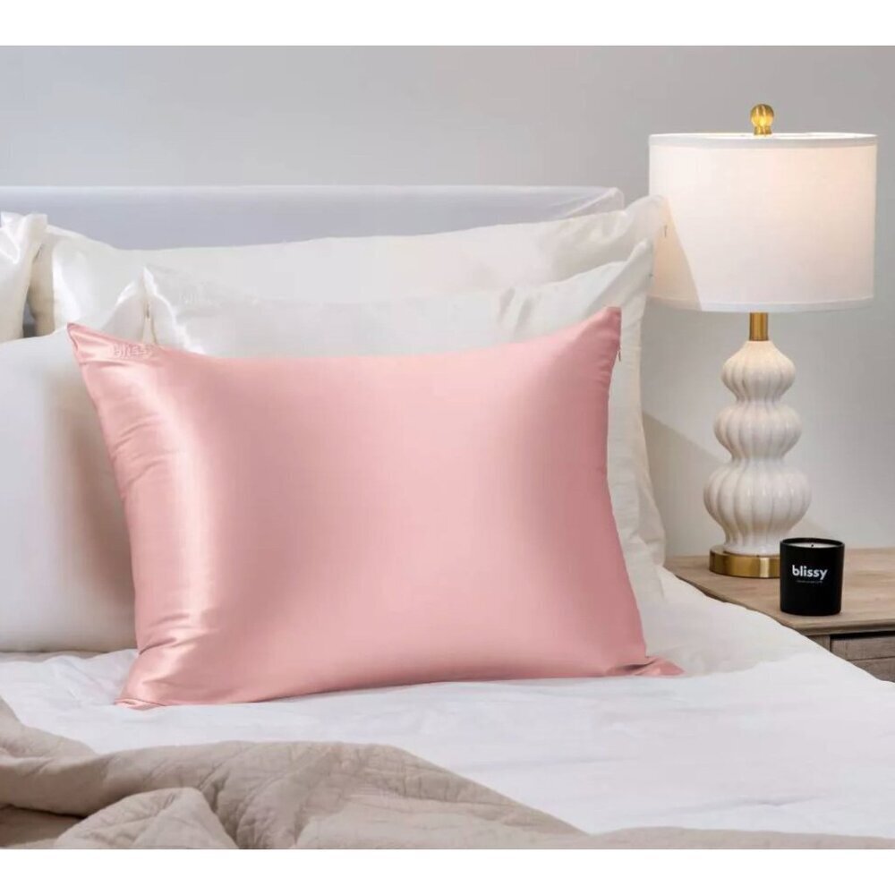 Blissy King 600 Thread Count Silk Pillowcase Navy Blue OR Blush Pink 20" x 36" - Picture 3 of 16